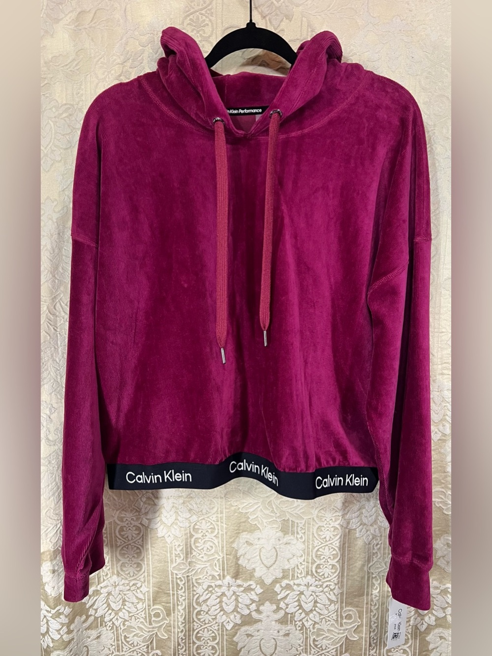 NWT Calvin Klein Performance Velour Logo Hoodie Magenta XXL